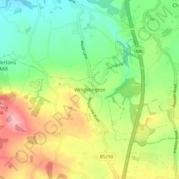 Wrightington topographic map, elevation, terrain