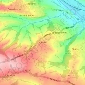 Overton topographic map, elevation, terrain