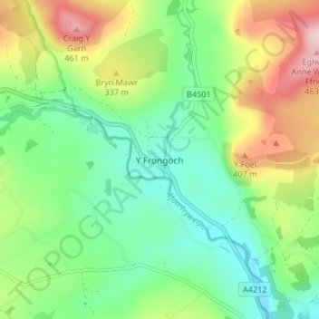 Y Frongoch topographic map, elevation, terrain