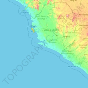 Bonthe District topographic map, elevation, terrain