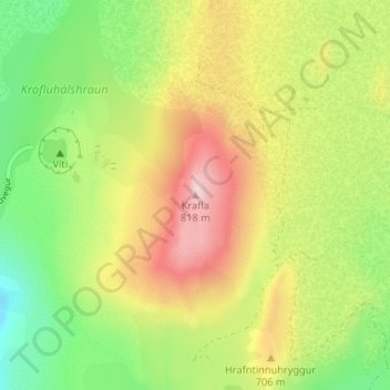 Krafla topographic map, elevation, terrain