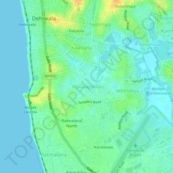 Watarappola topographic map, elevation, terrain