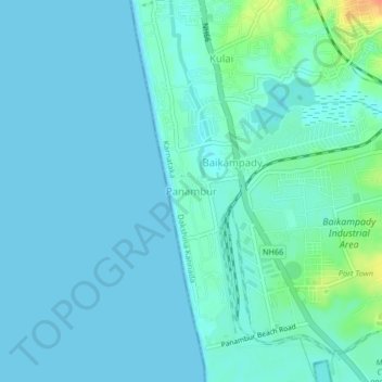 Panambur topographic map, elevation, terrain