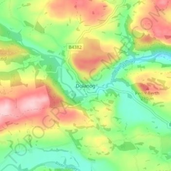 Dolanog topographic map, elevation, terrain