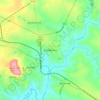 Standerton topographic map, elevation, terrain