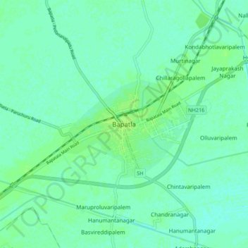 Bapatla topographic map, elevation, terrain