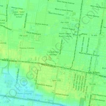 Casa Bonita Colonia topographic map, elevation, terrain