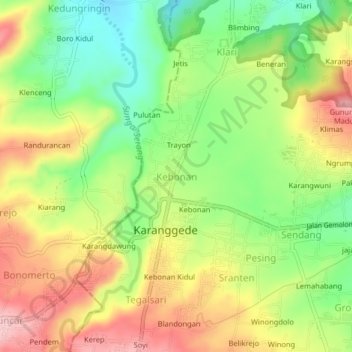 Kebonan topographic map, elevation, terrain