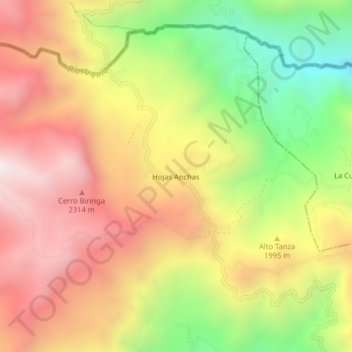 Hojas Anchas topographic map, elevation, terrain