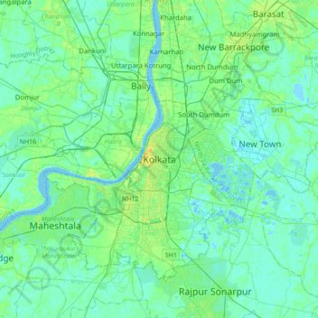 Kolkata topographic map, elevation, terrain