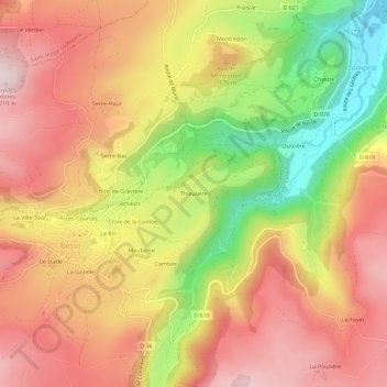 Thiaulaire topographic map, elevation, terrain