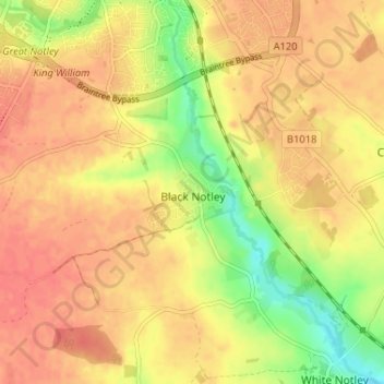 Black Notley topographic map, elevation, terrain