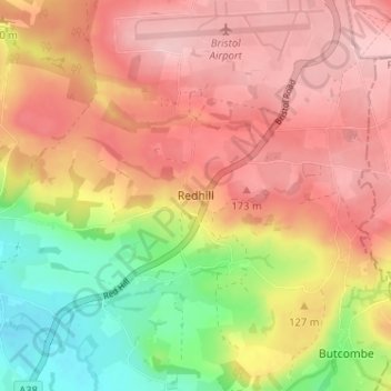 Redhill topographic map, elevation, terrain