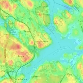 Drevviksstrand topographic map, elevation, terrain