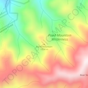 Pond Mountain topographic map, elevation, terrain