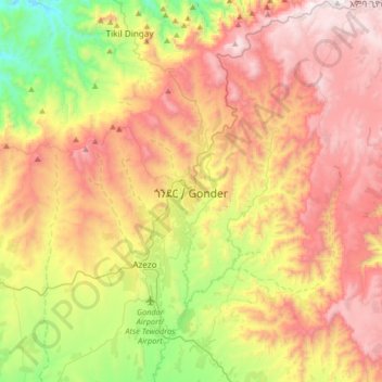 Gonder topographic map, elevation, terrain