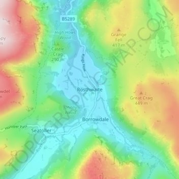 Rosthwaite topographic map, elevation, terrain