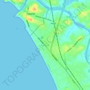 Azhiyur topographic map, elevation, terrain