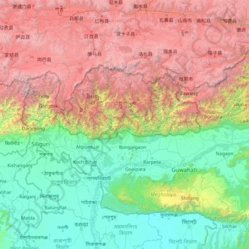 Sarpang District topographic map, elevation, terrain