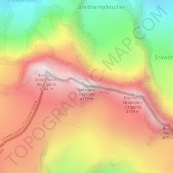 Breithorn Centrale topographic map, elevation, terrain
