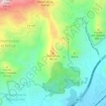 Montornés topographic map, elevation, terrain
