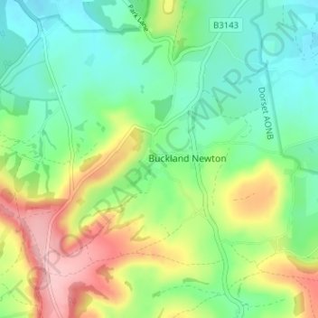 Buckland Newton topographic map, elevation, terrain