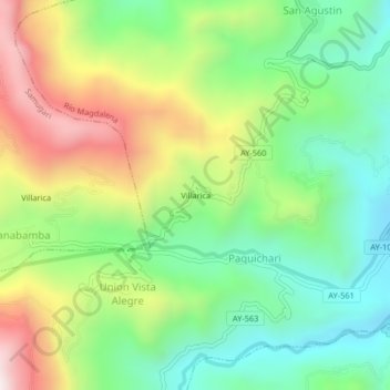 Villarica topographic map, elevation, terrain