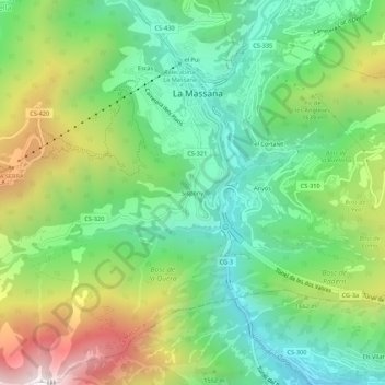 Sispony topographic map, elevation, terrain