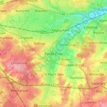 Foots Cray topographic map, elevation, terrain