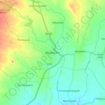 Mylavaram topographic map, elevation, terrain