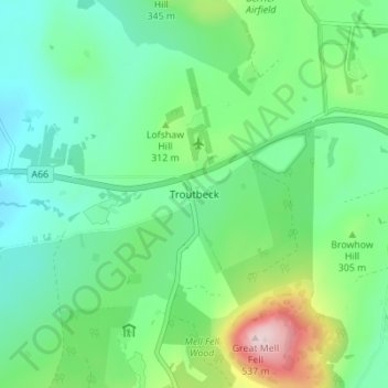 Troutbeck topographic map, elevation, terrain