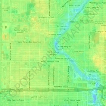 West Tampa Heights topographic map, elevation, terrain