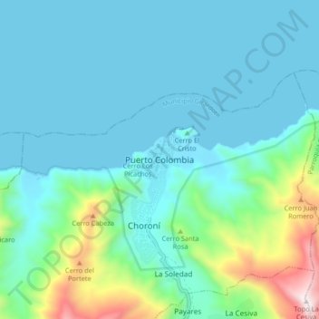 Puerto Colombia topographic map, elevation, terrain