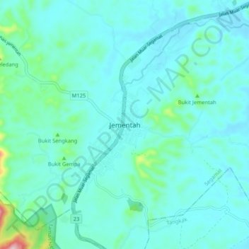 Jementah topographic map, elevation, terrain