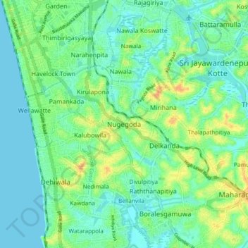 Nugegoda topographic map, elevation, terrain