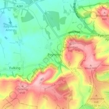 Poynings topographic map, elevation, terrain