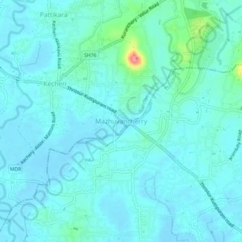 Mazhuvancherry topographic map, elevation, terrain