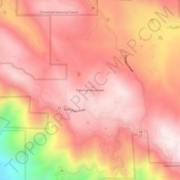 Palomar Mountain topographic map, elevation, terrain