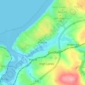 Phillack topographic map, elevation, terrain