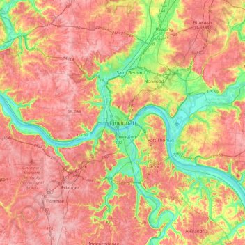 Cincinnati topographic map, elevation, terrain
