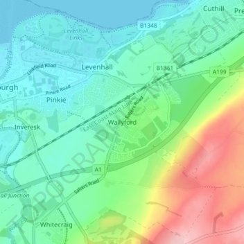 Wallyford topographic map, elevation, terrain