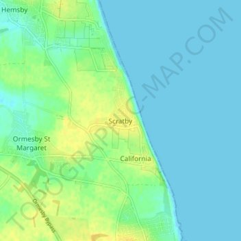 Scratby topographic map, elevation, terrain