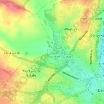 Markeaton topographic map, elevation, terrain