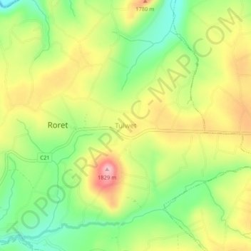 Tulwet topographic map, elevation, terrain