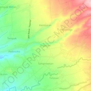 Tegalsari topographic map, elevation, terrain