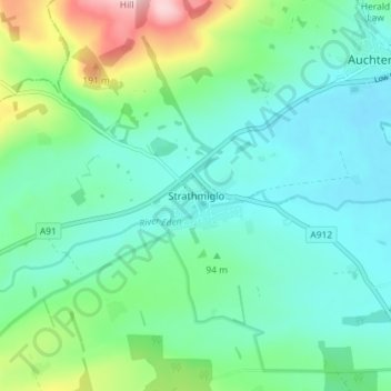 Strathmiglo topographic map, elevation, terrain