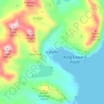 Grytviken topographic map, elevation, terrain