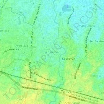 Setiamekar topographic map, elevation, terrain