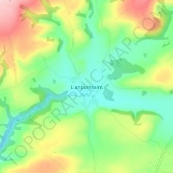 Llanpumsaint topographic map, elevation, terrain