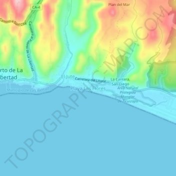 Playa Las Flores topographic map, elevation, terrain
